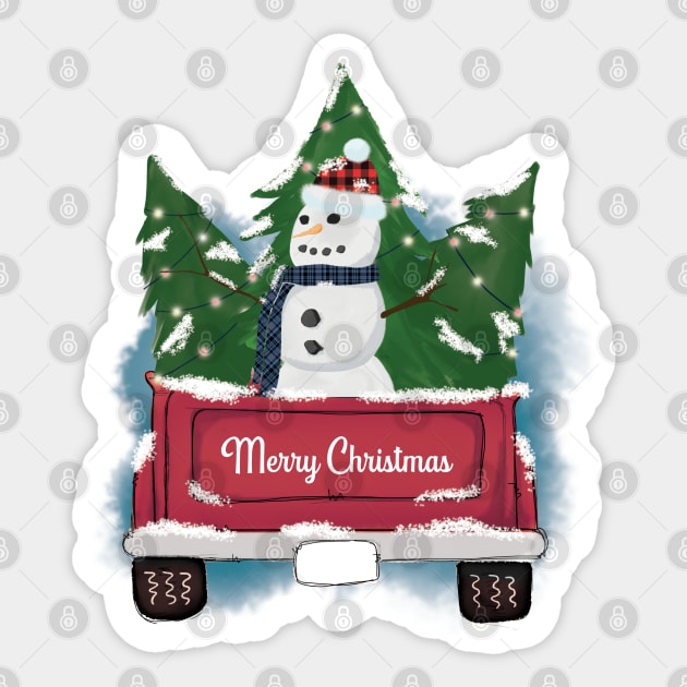 Christmas Truck with Snowman Sticker by Peach Lily Rainbow